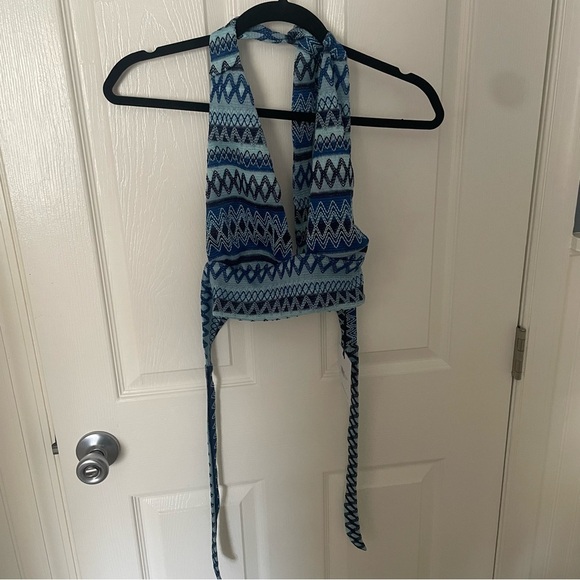 NWT Beach Riot Blue Daydream Chevron Geometric Swimsuit Bikini Top Small - Picture 1 of 7